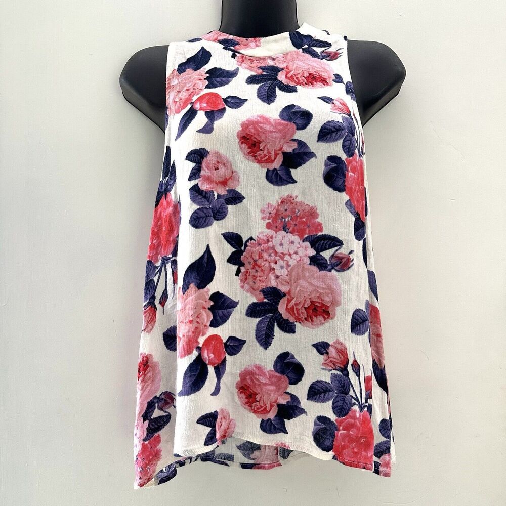 Everly Women's Small Floral Print High Neck Sleeveless Blouse Top 100% Rayon